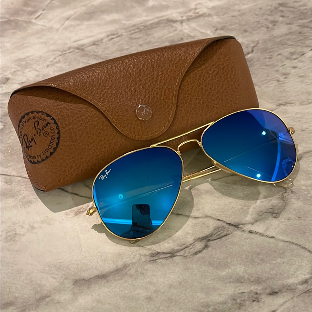 Ray-Ban Gold and Blue Aviator Sunglasses